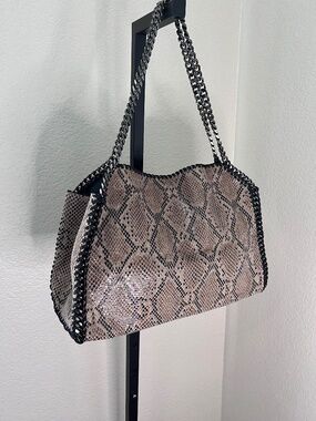 Snakeskin and chain tote bag, with designer look.